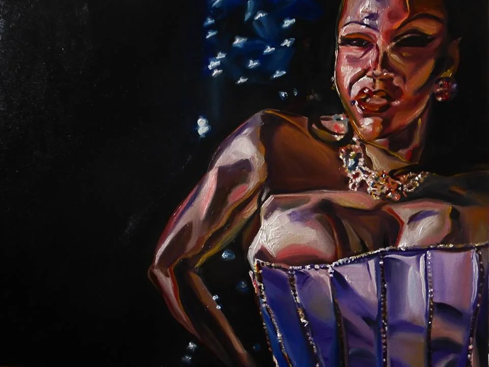 "Josie Monroe in Pink Bustier" 24X30 oil on canvas