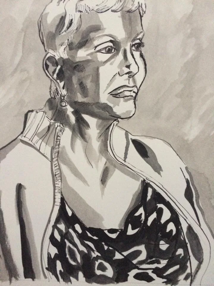 "Barbra Herr in Red Sweater" 11X14 ink on paper