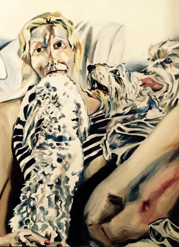 "Barbra Herr with Pets" 16X20 oil on canvas