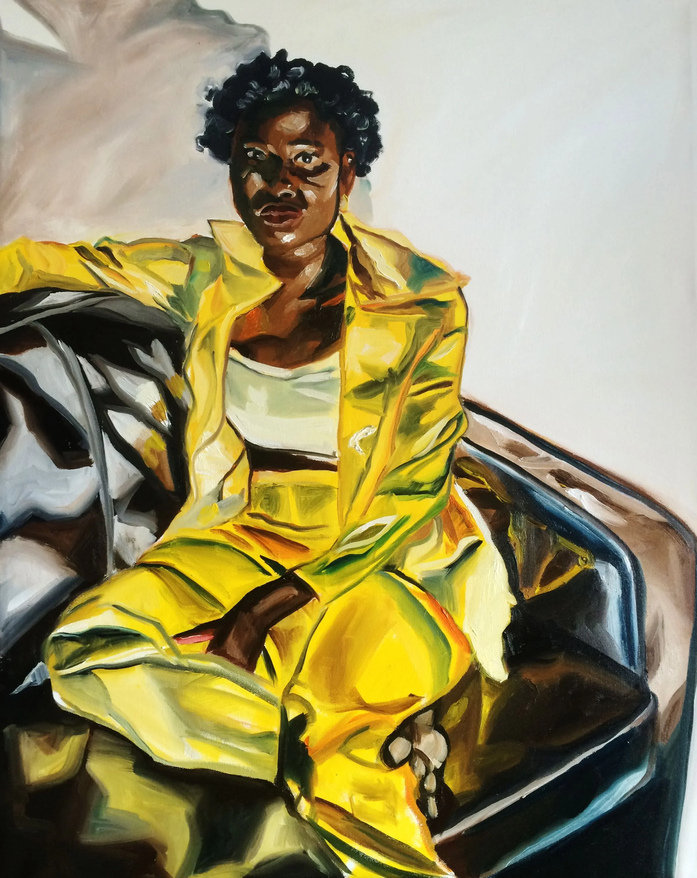 "Ouli in Yellow Pants Suit" 2018 18X22 oil on canvas