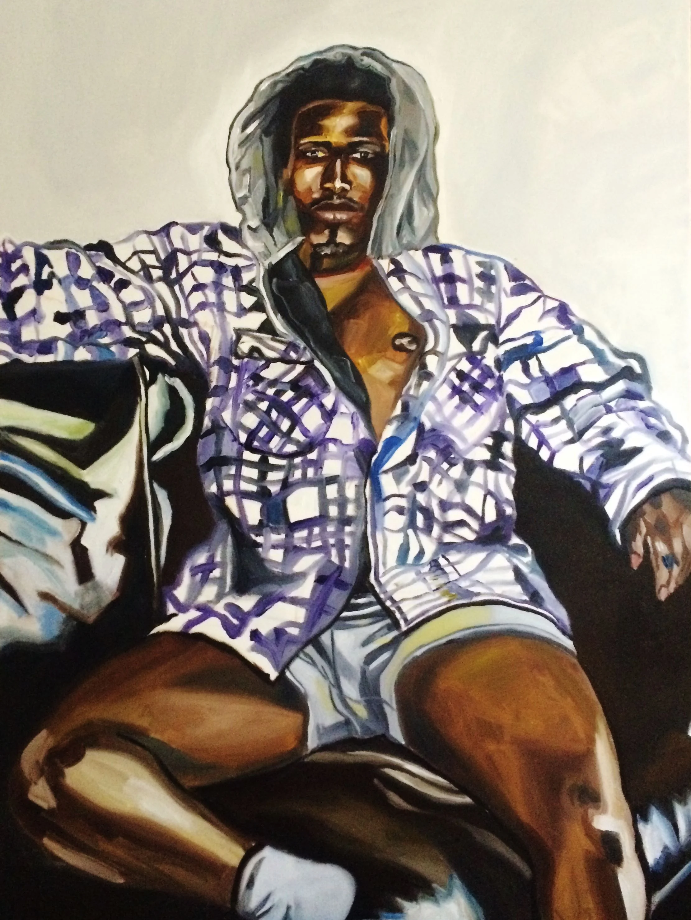 "Caleb in Plaid Hoodie" 2018 oil on canvas 36X48