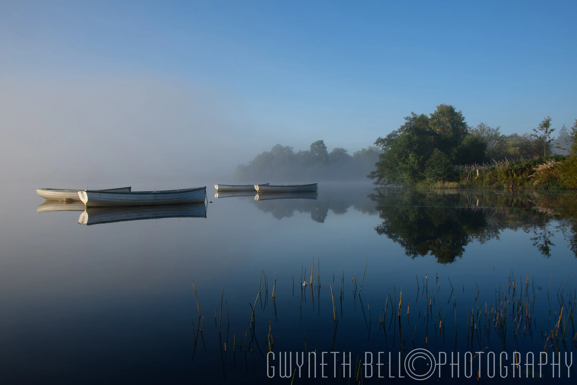  Early morning mists and fishing boats, Loch Rusky, near Callander. 
