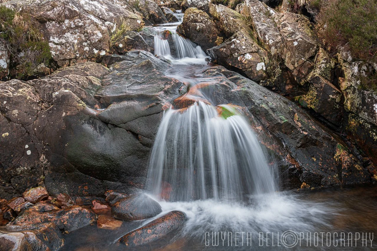 The River Coupall Waterfalls at the entrance to Glen Etive