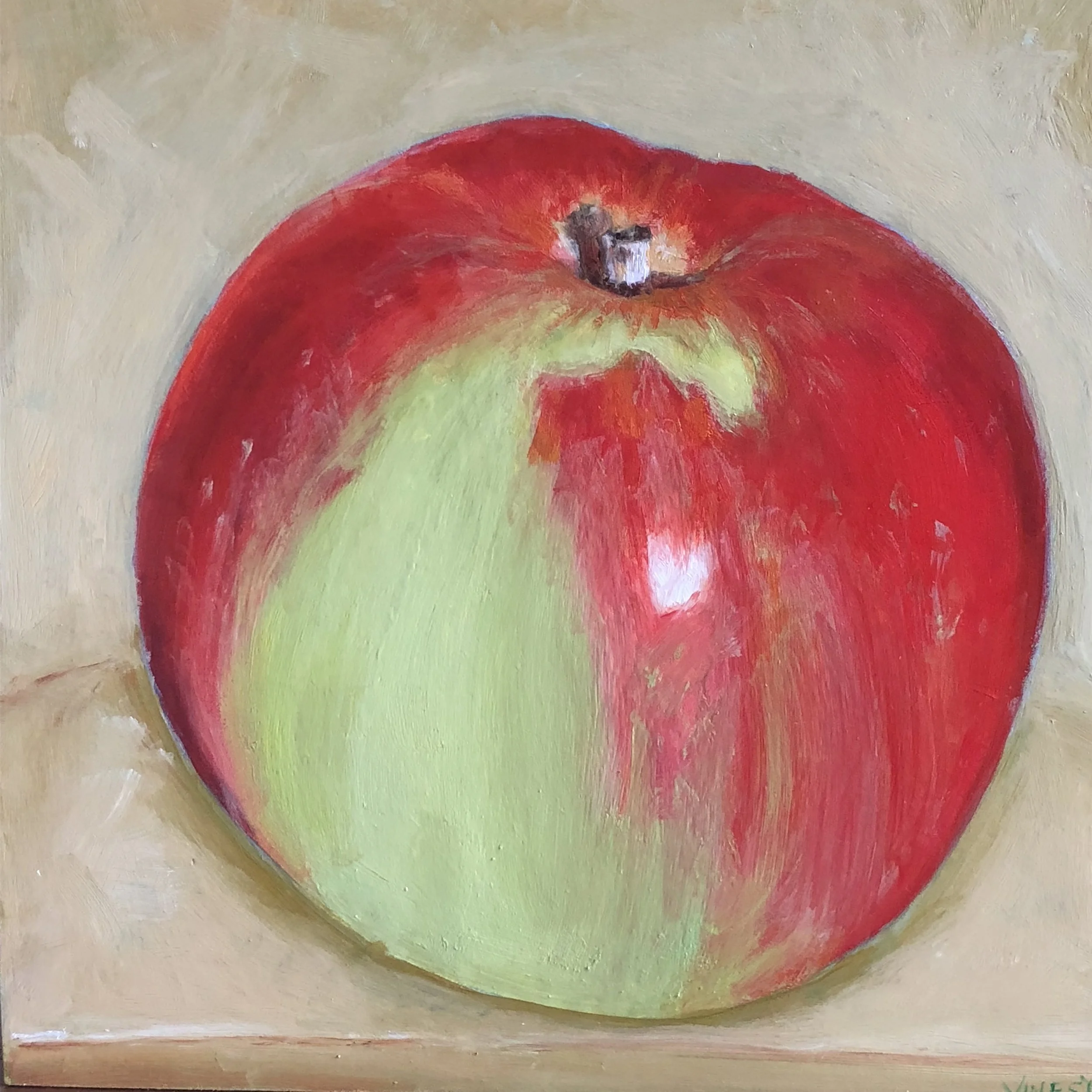 Apple on beige, 8" x 8" x 2"