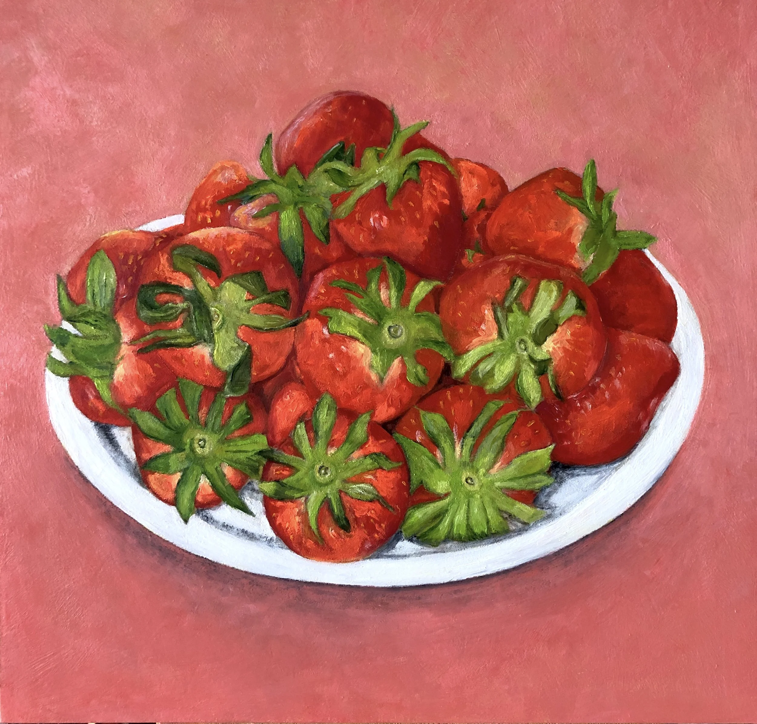 Strawberries on white plate, 12" x 12" x 2"