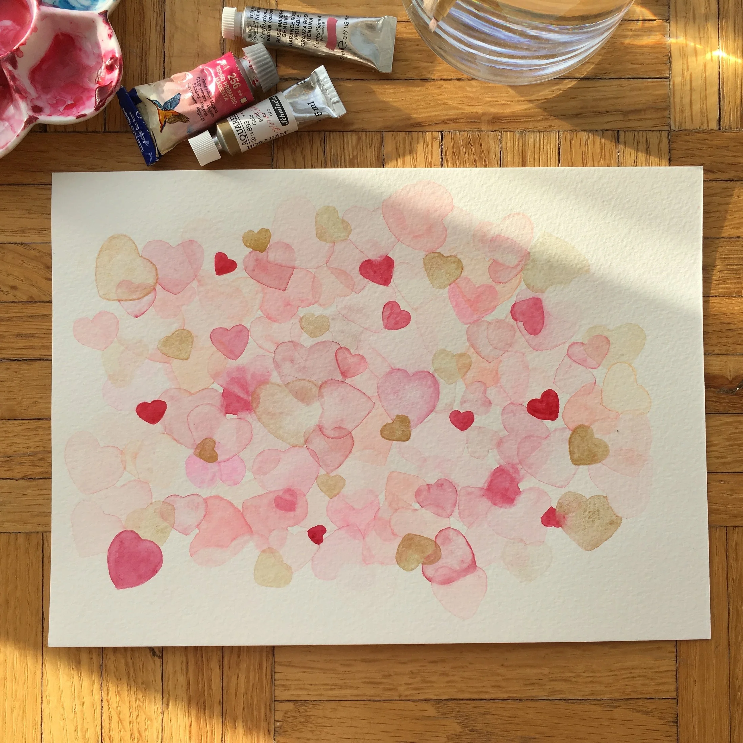 bubble hearts Watercolour on paper (work in progress photo)