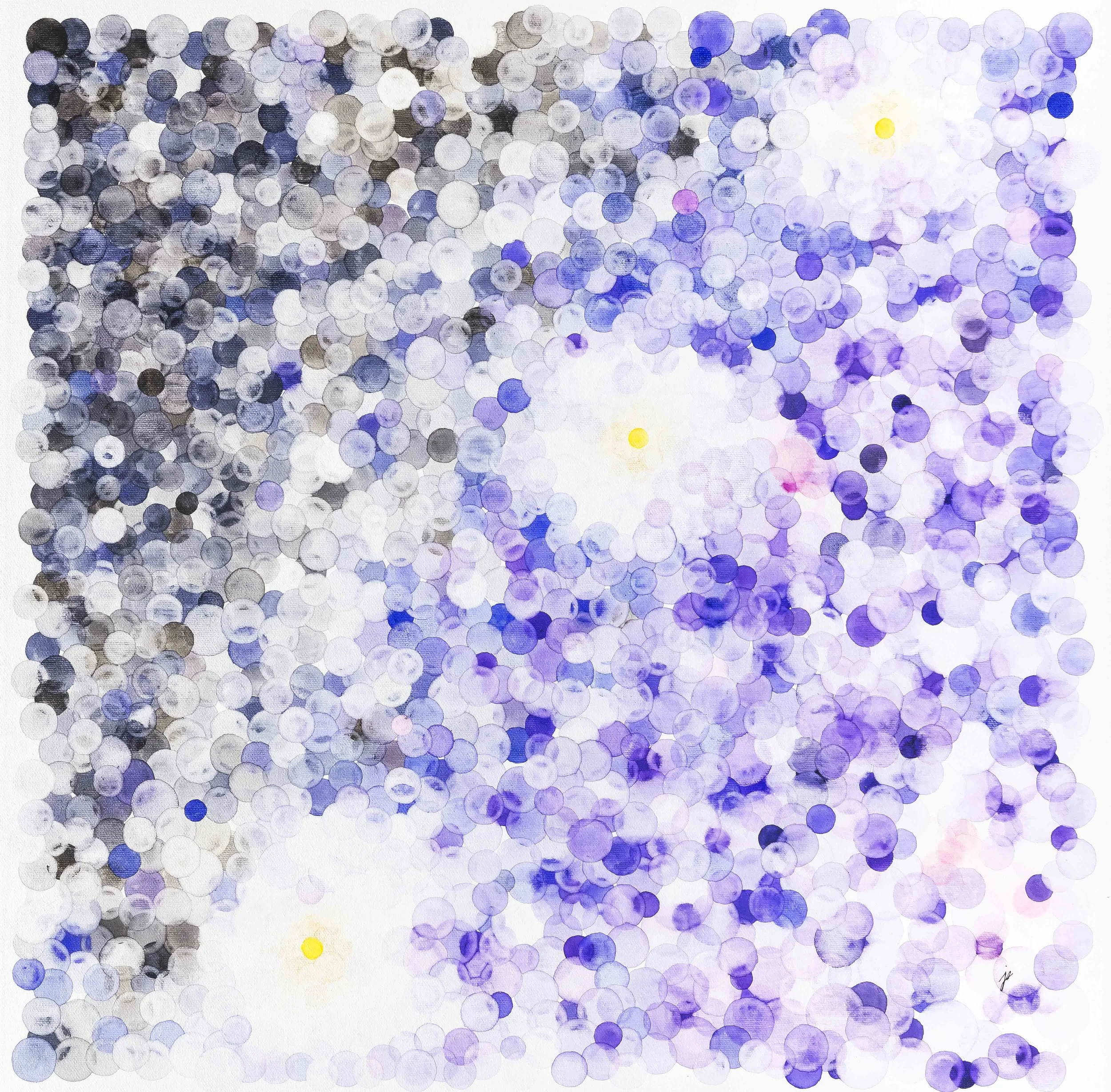 bubbles—fireflies Watercolour on canvas 51 cm x 51 cm, 20 x 20 inches