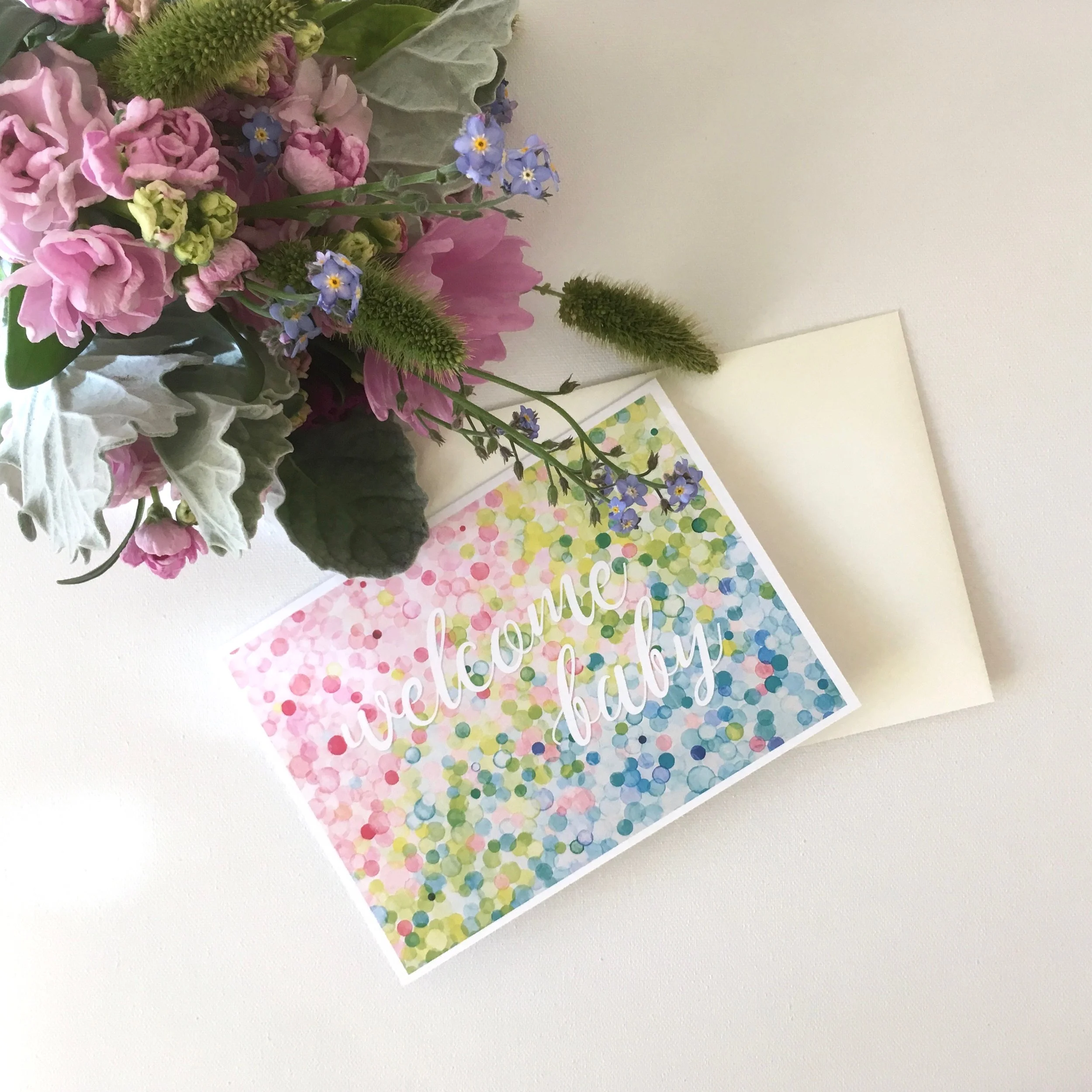 "welcome baby" spring II greeting card