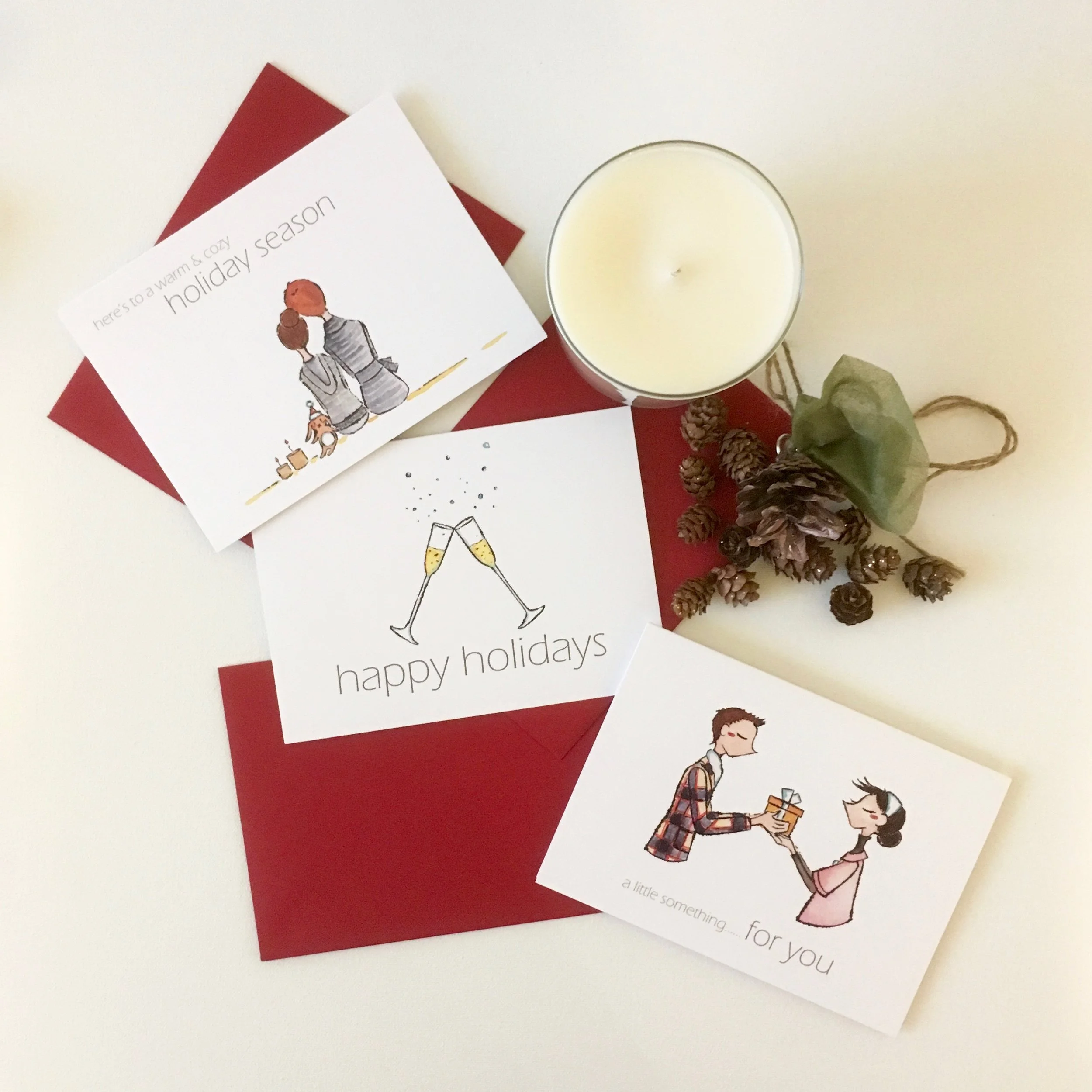 more blotted line drawing holiday cards