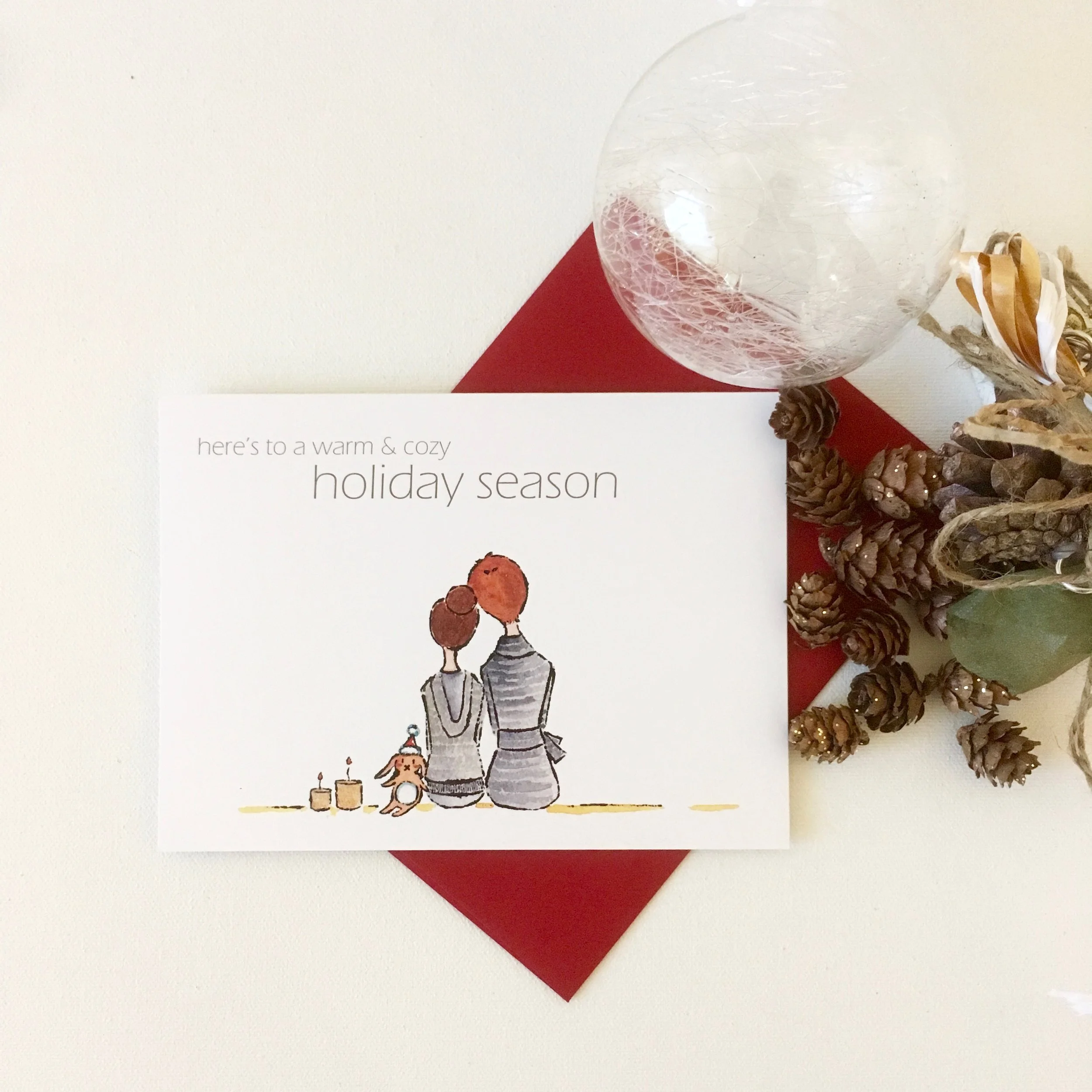 "here’s to a warm &amp; cozy holiday season" greeting card