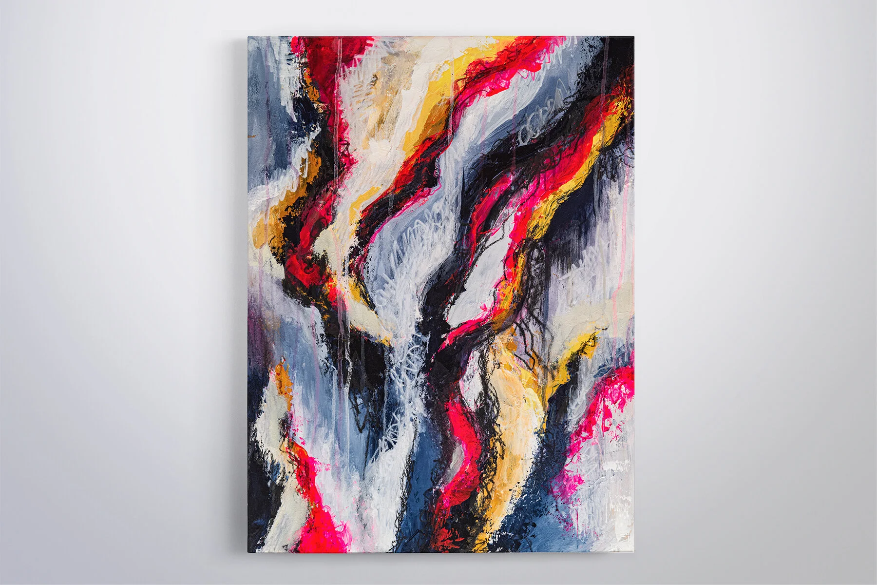   Spinning  Acrylic, paint markers &amp; charcoal on wood panel, 18" x 24", 2018 