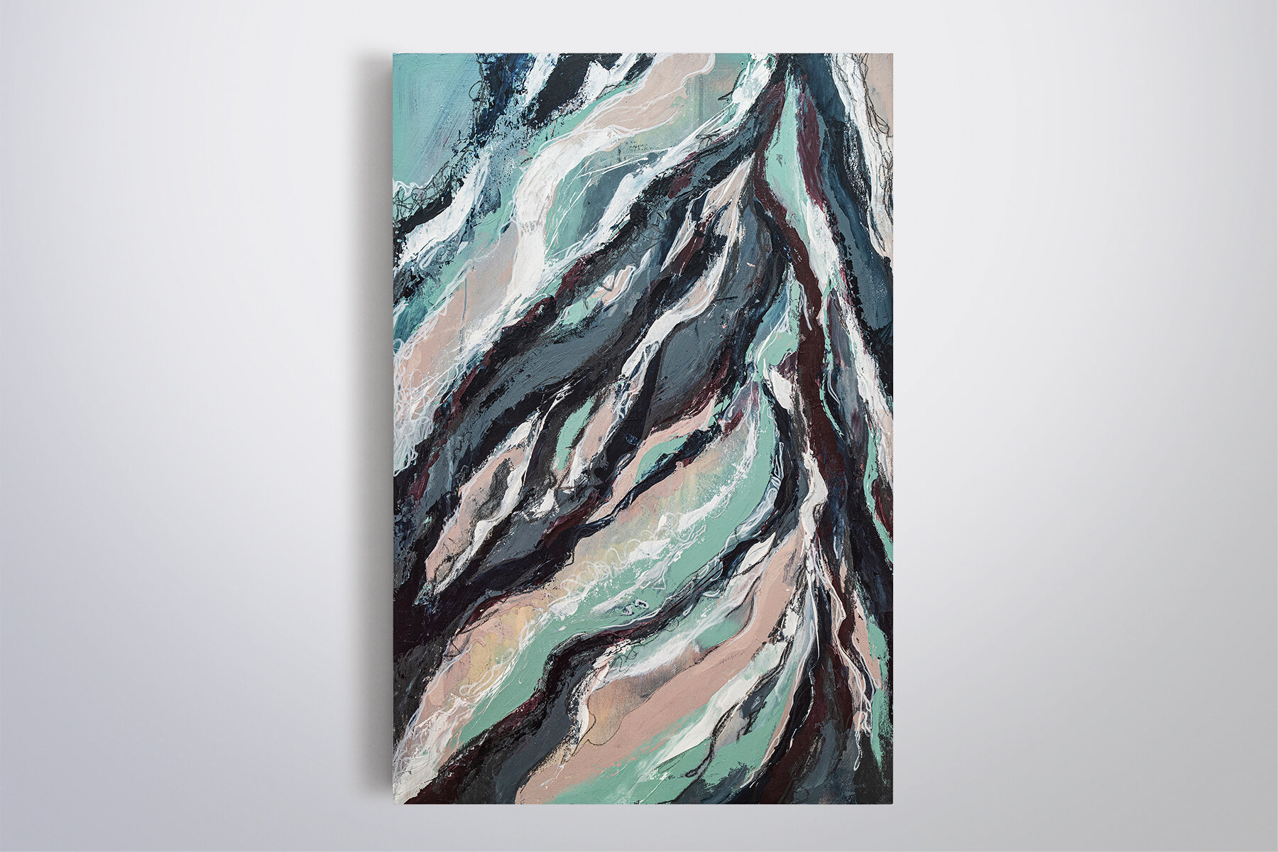   Summit  Acrylic, paint markers &amp; charcoal on wood panel, 24" x 36", 2018 