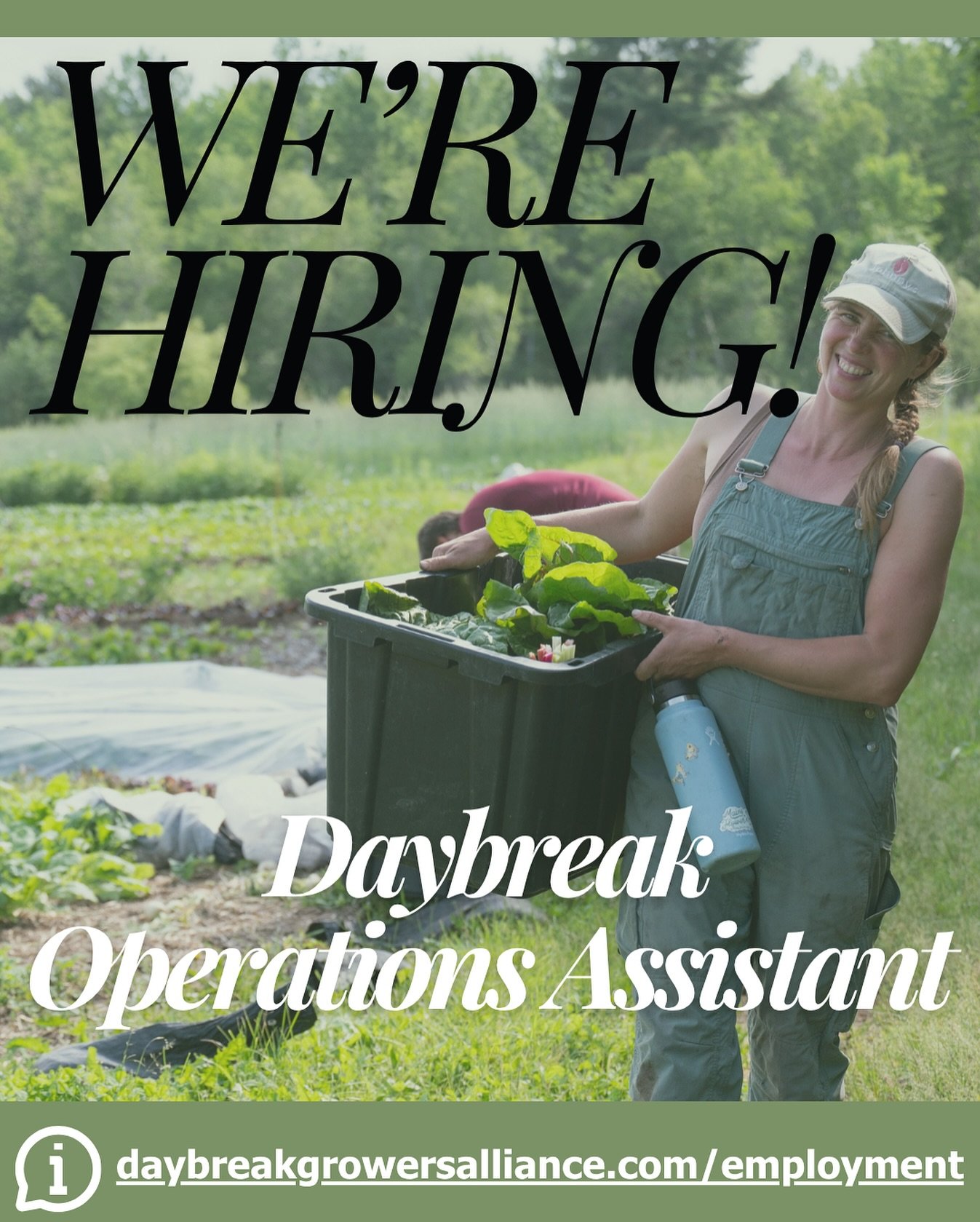 Join our team! 🌞For immediate hiring, we are looking for a Daybreak Operations Assistant. Check out our website for more details, including information on compensation, job benefits (we eat well here!), schedule, and more: About us -&gt; Employment.