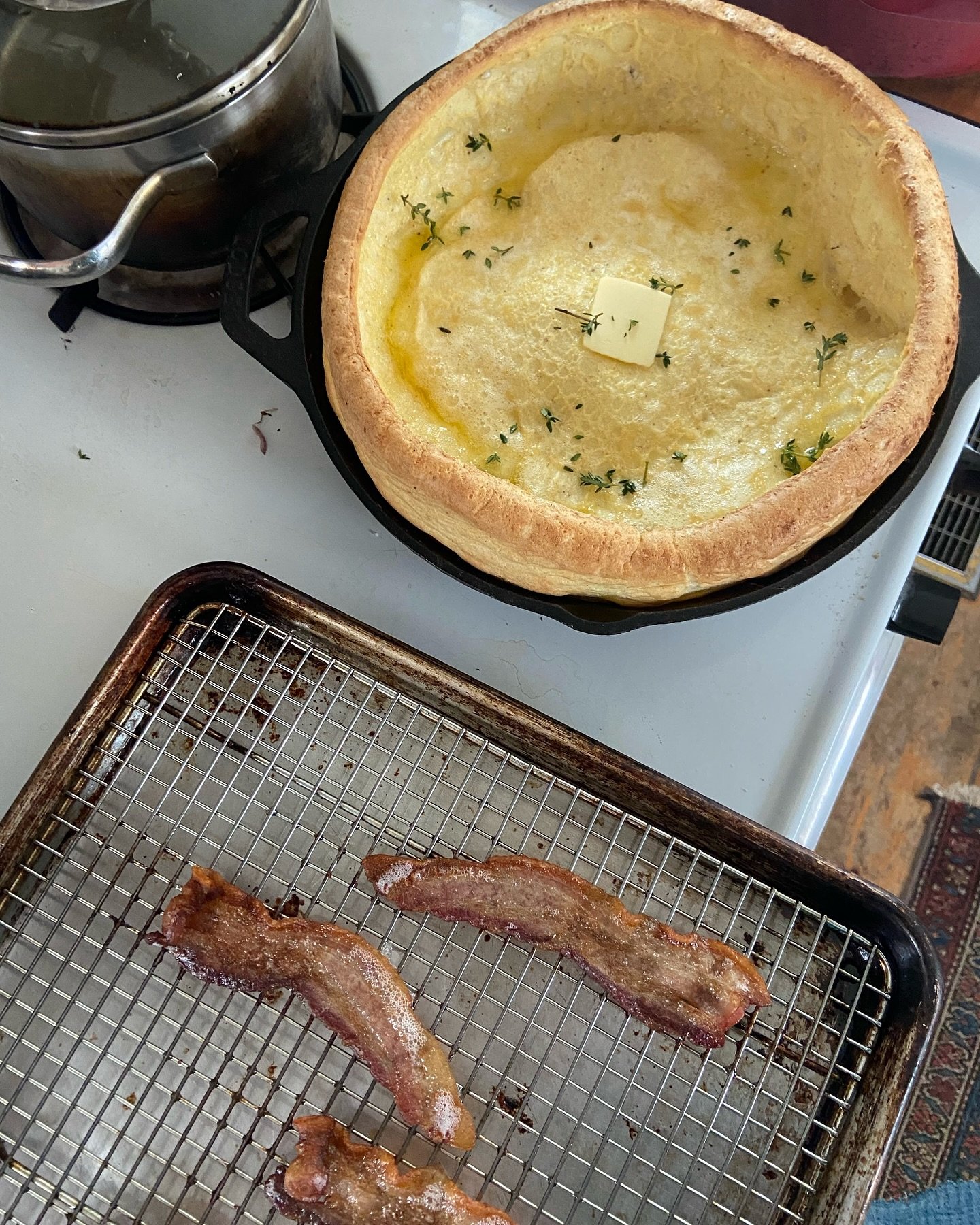 Hey, it&rsquo;s another rainy weekend. What gives, Maine?! ☔️ Grab your raincoats and galoshes and check out some local plant sales - but first, a hearty breakfast!! Like an eggy Dutch baby and crispy bacon 🤤 

🥓 @hartfarm.maine @mainemilkhouse @ti