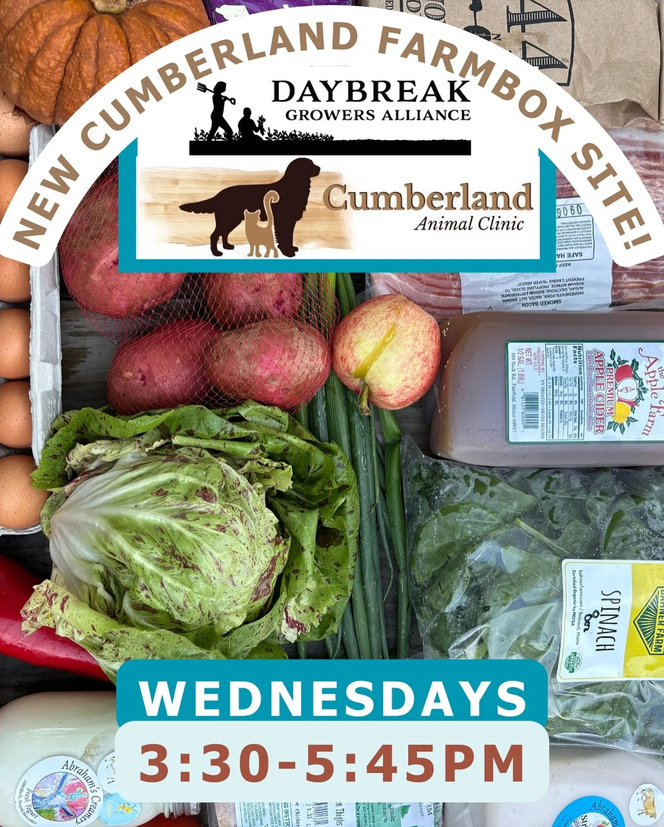 Hello CUMBERLAND, NORTH YARMOUTH, FALMOUTH &mdash; We have a new farmbox pick-up site in your community!

📍 Pick-Up Location: @cumberlandanimalclinic 
📅 Starting: Wednesday, September 10 (weekly pick-ups, year-round)

Big thanks to the @cumberlanda
