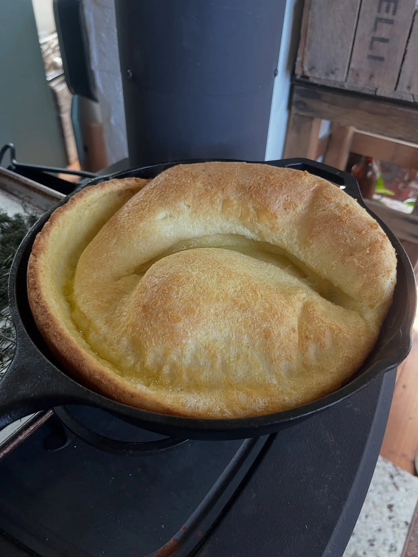Dutch Babies are blank canvases for whatever flavor profile you want to lean into. 

@kinneys.sugarhouse maple 🍁 + @crookedfacecreamery applewood smoked butter 🧈 for sweet

saut&eacute;ed @newbeatfarm and @ironwoodorganic cabbage 🥬 with @marrpondf