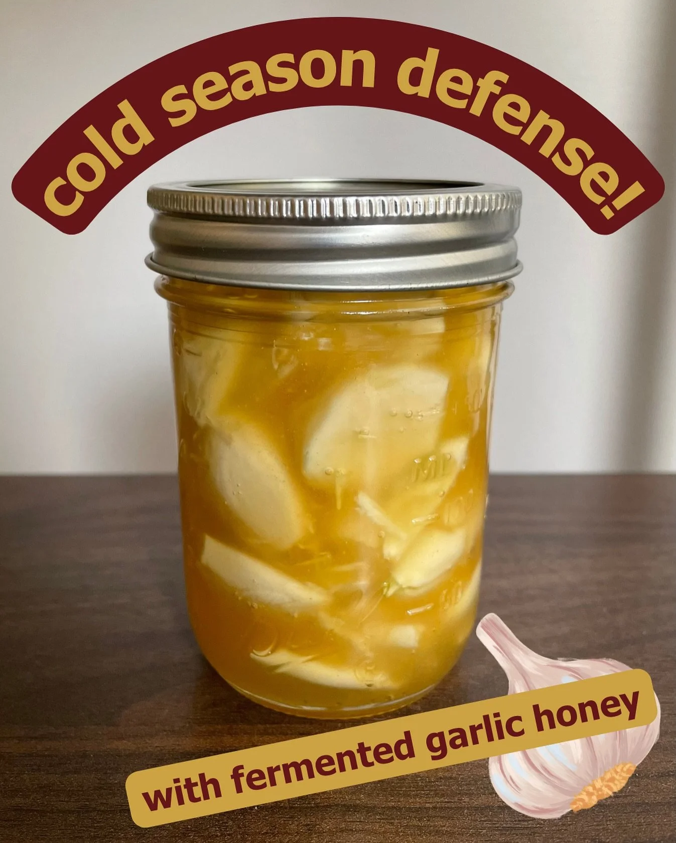 Prepping for cold and flu season: fermented garlic honey!

 🧄 Peel and slightly smash cloves (we are seeing lots of beautifully-cured organic garlic coming in from farms!) and cover with @swanshoney raw honey
🫙 Tip upside down each day to make sure