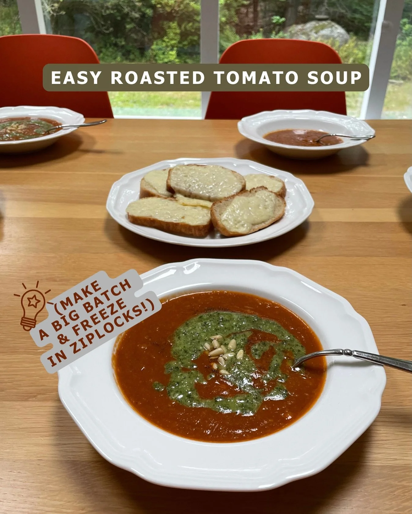 How much longer will we have fresh, organic maters 🍅? Gotta take advantage while they&rsquo;re here!

Simple, roasted tomato soup can be made in a big batch and stored in the freezer for an easy weekday dinner. This is a favorite for back to school 