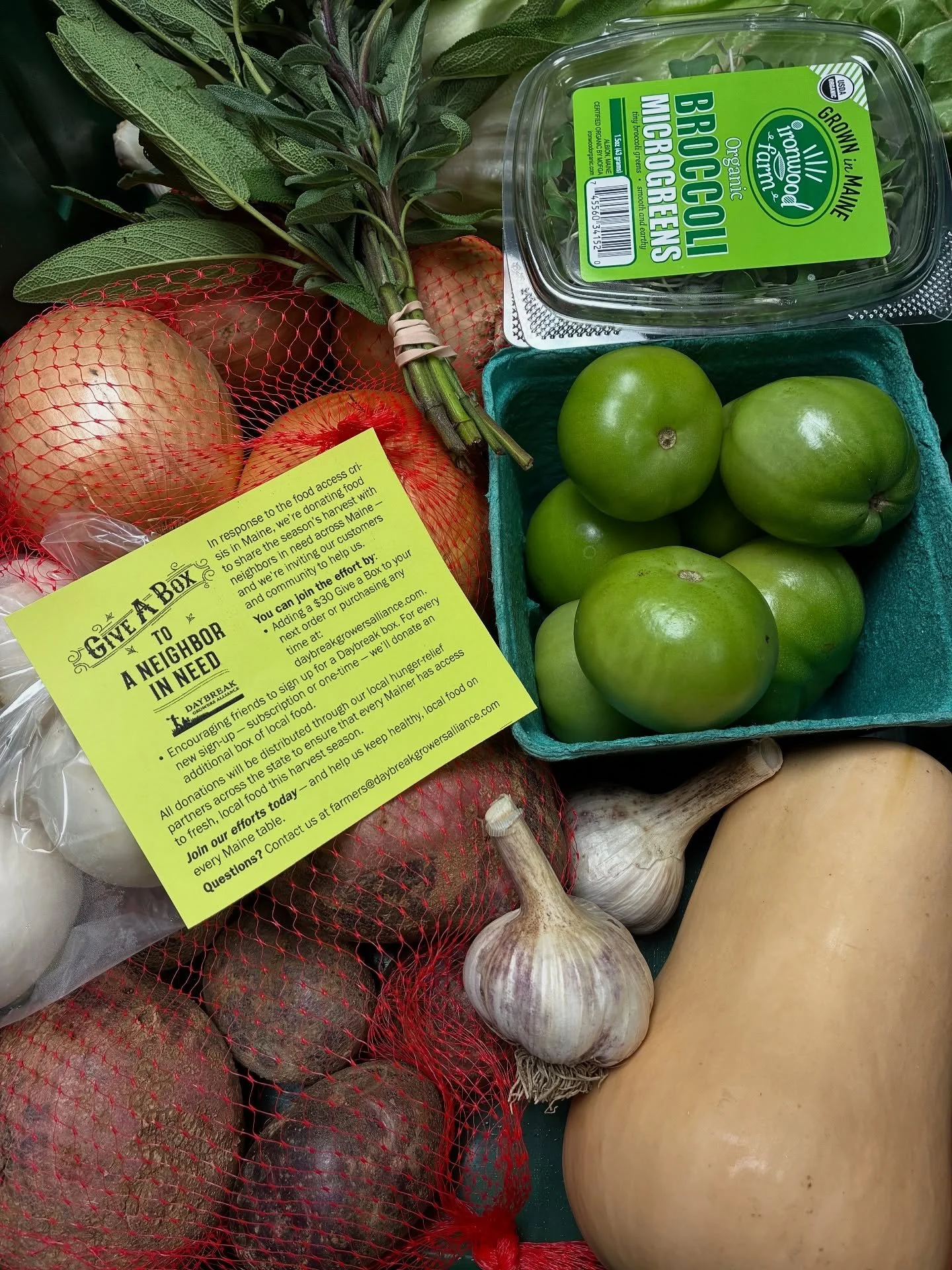 When our community faces hunger, Maine&rsquo;s farmers rise to the occasion. By supporting Give a Box, you&rsquo;re not only helping families in need &mdash; you&rsquo;re also supporting the farmers who grow the food that nourishes our state.
✨Daybre