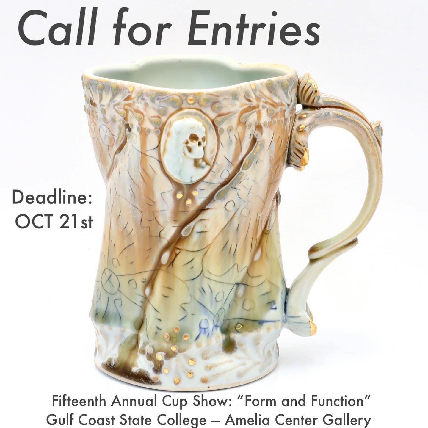 Hello friends and foes, grab a cup or two and go online to submit some images to the fifteenth annual cup show at Gulf Coast State College&rsquo;s @ameliacentergallery due October 21st!!
.
I want to see your cups, and there&rsquo;s a modest cash priz