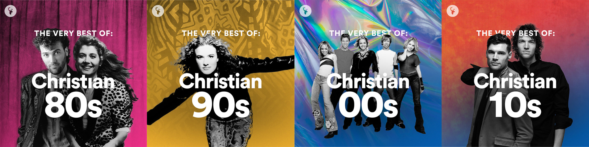 Cover graphics for our "Christian Hits: Decades" playlist series