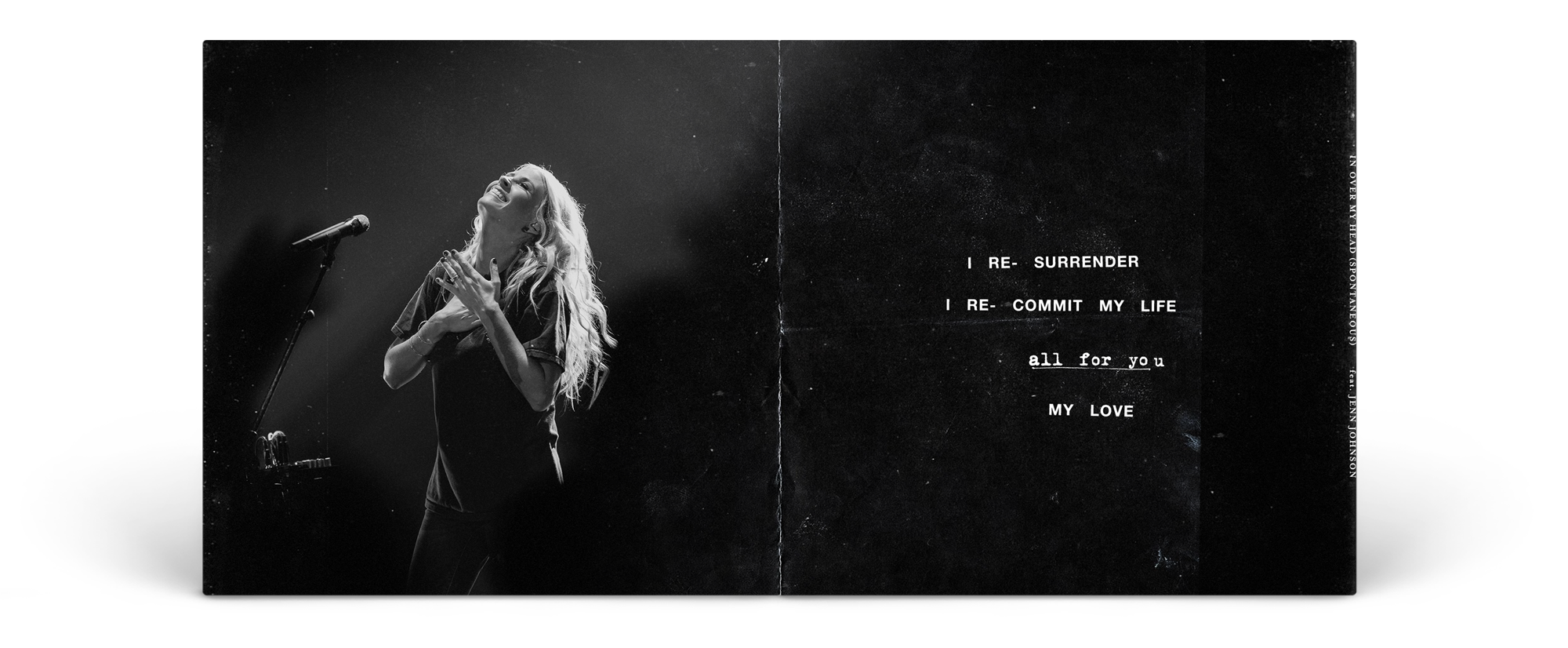 A sample of the album's booklet. I created each spread to align with each "moment", using a quote from a poignant lyric, paired with a photo that sums up that quote.