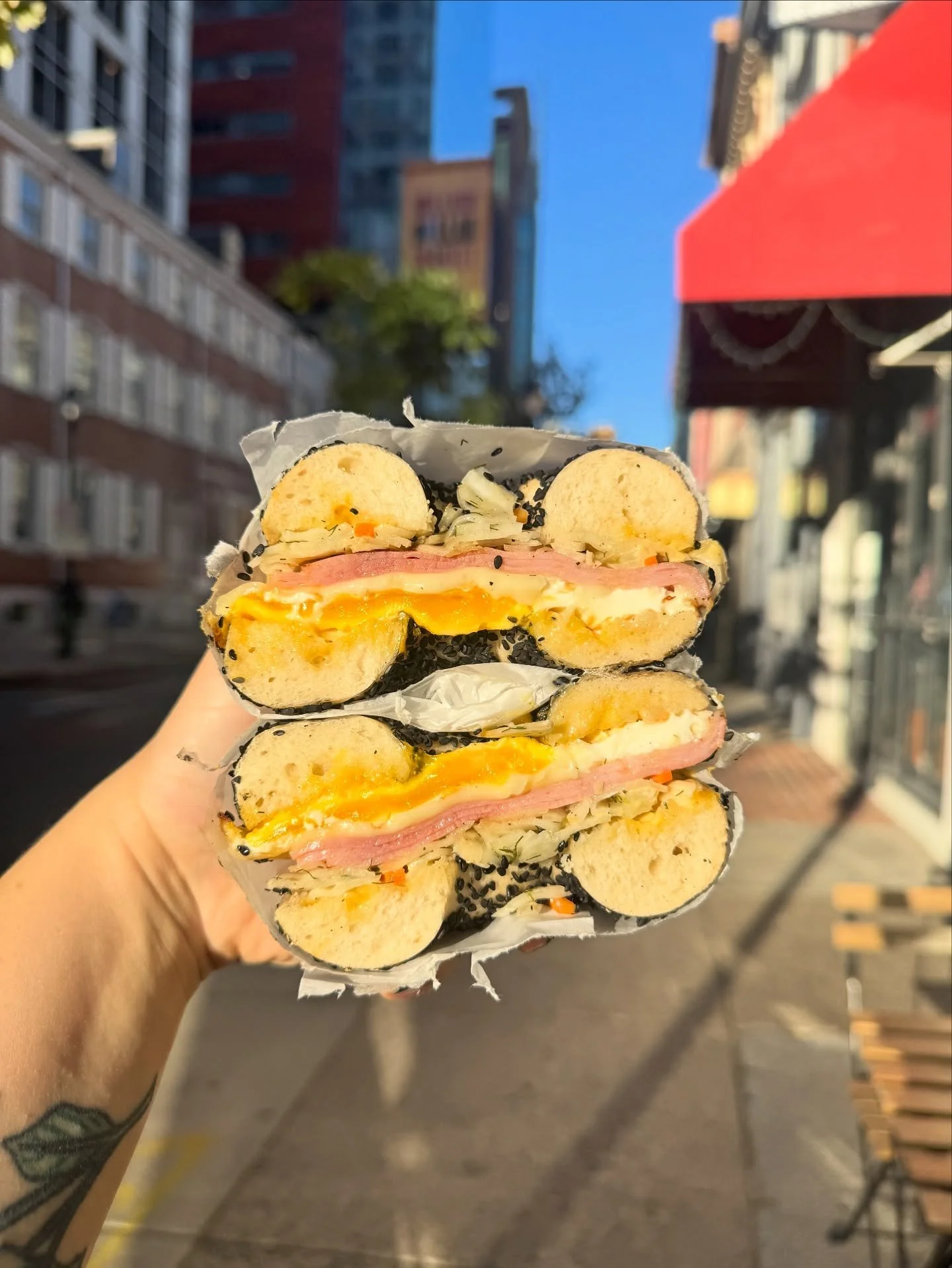 Gabagool! Fried Egg! Provolone! Squash Aioli! Fennel Slaw! It tastes like fall. You #kneadit. We’re open with tons of bagels and other treats, no tricks 👻 
Order online, call in, or come on by and see us 👋