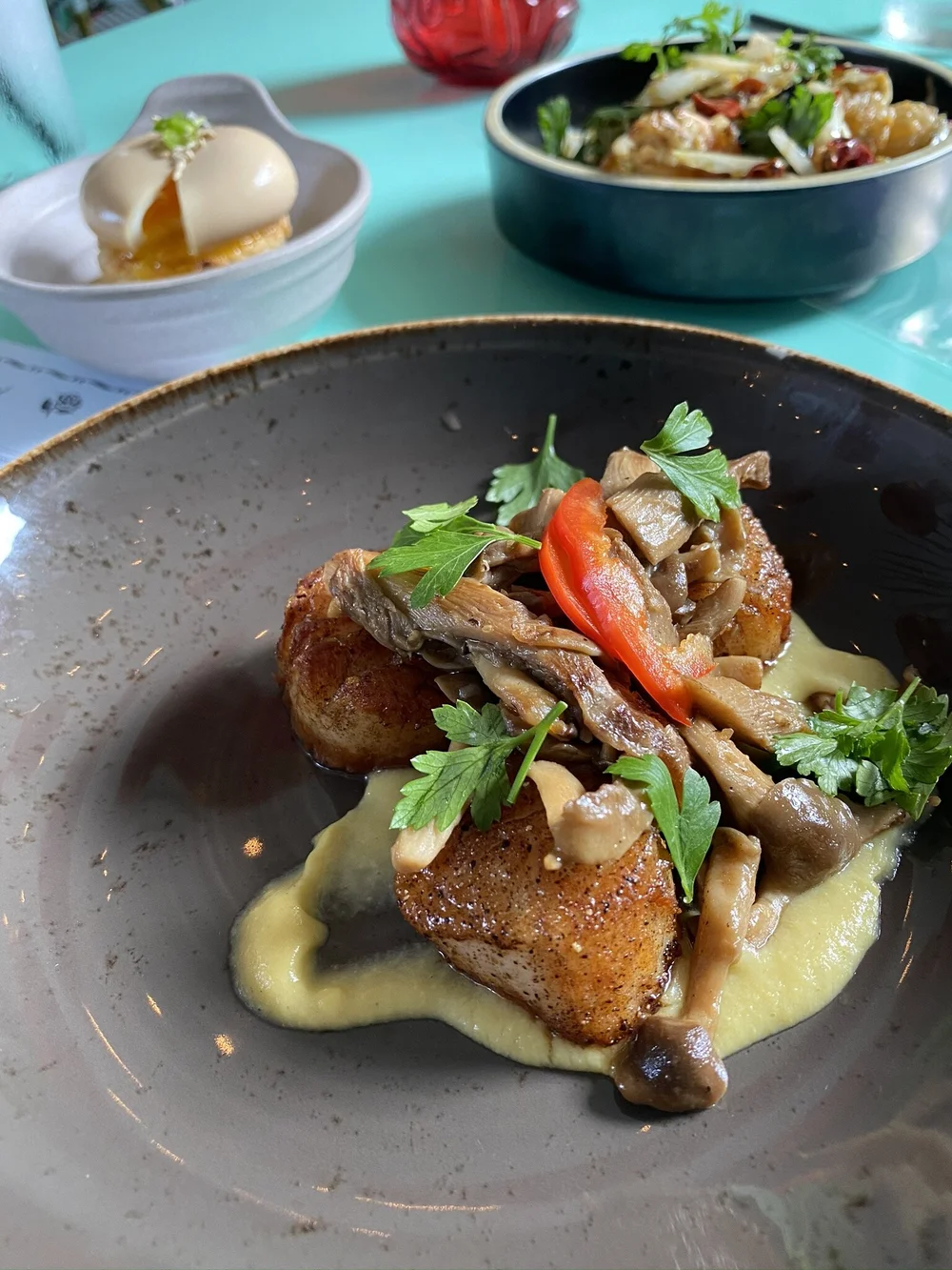 Scallops, Shoyu Tomago &amp; Pow Pow Shrimp