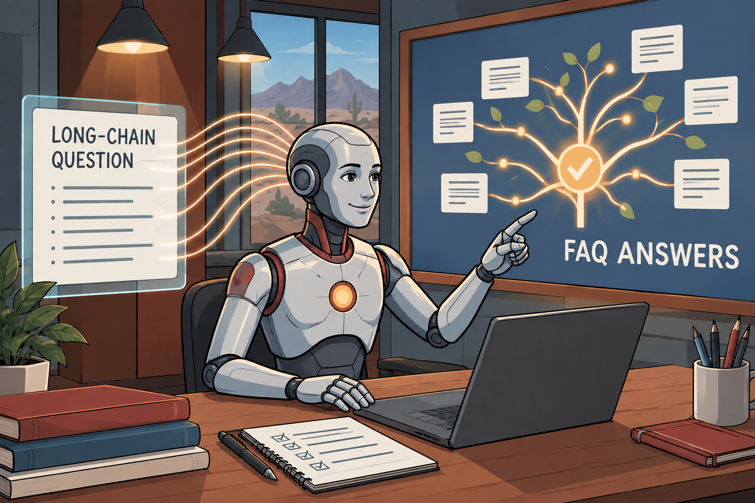 AI uses FAQ to respond to long-chain questions