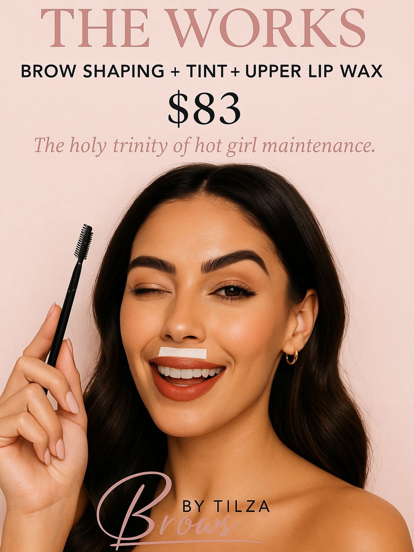 When you want it all, you book The Works &mdash; Brow Shaping, Tint &amp; Upper Lip Wax 💕
Because confidence is smoother when your brows are flawless and your upper lip&rsquo;s on vacay 😘

✨ $83 at Brows by Tilza &mdash; the holy trinity of hot gir