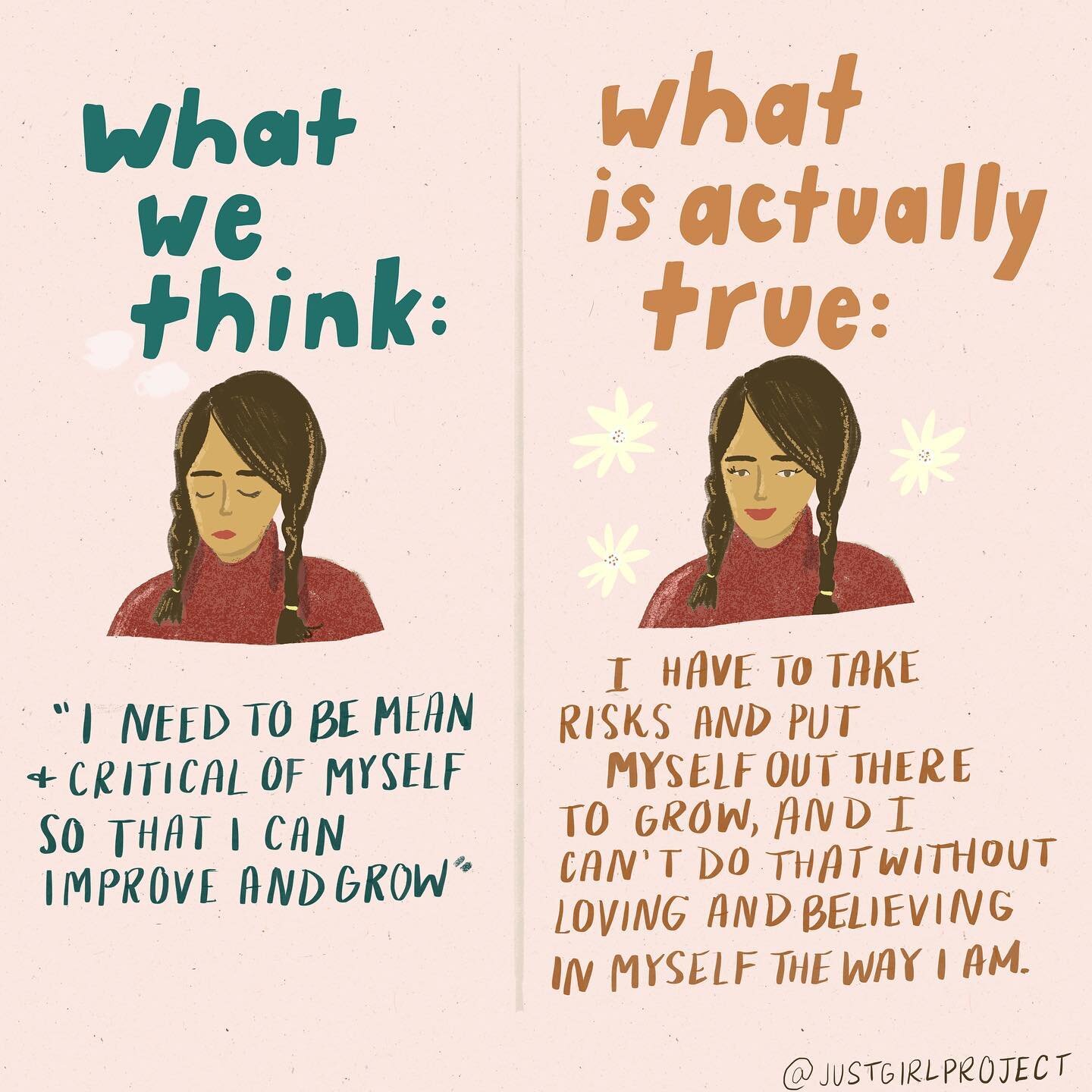 Happy weekend! Here is a drawing I made for @justgirlproject about believing in yourself and believing that good things can happen too 💭