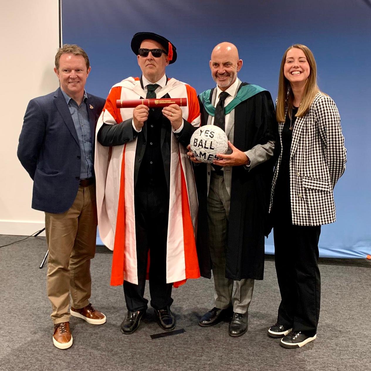 Graham alongside Cameron Craddock and Filippo Antoniazzi, Streetsport Co-Founders, and Hannah Leslie, Head of Sport at RGU SPORT