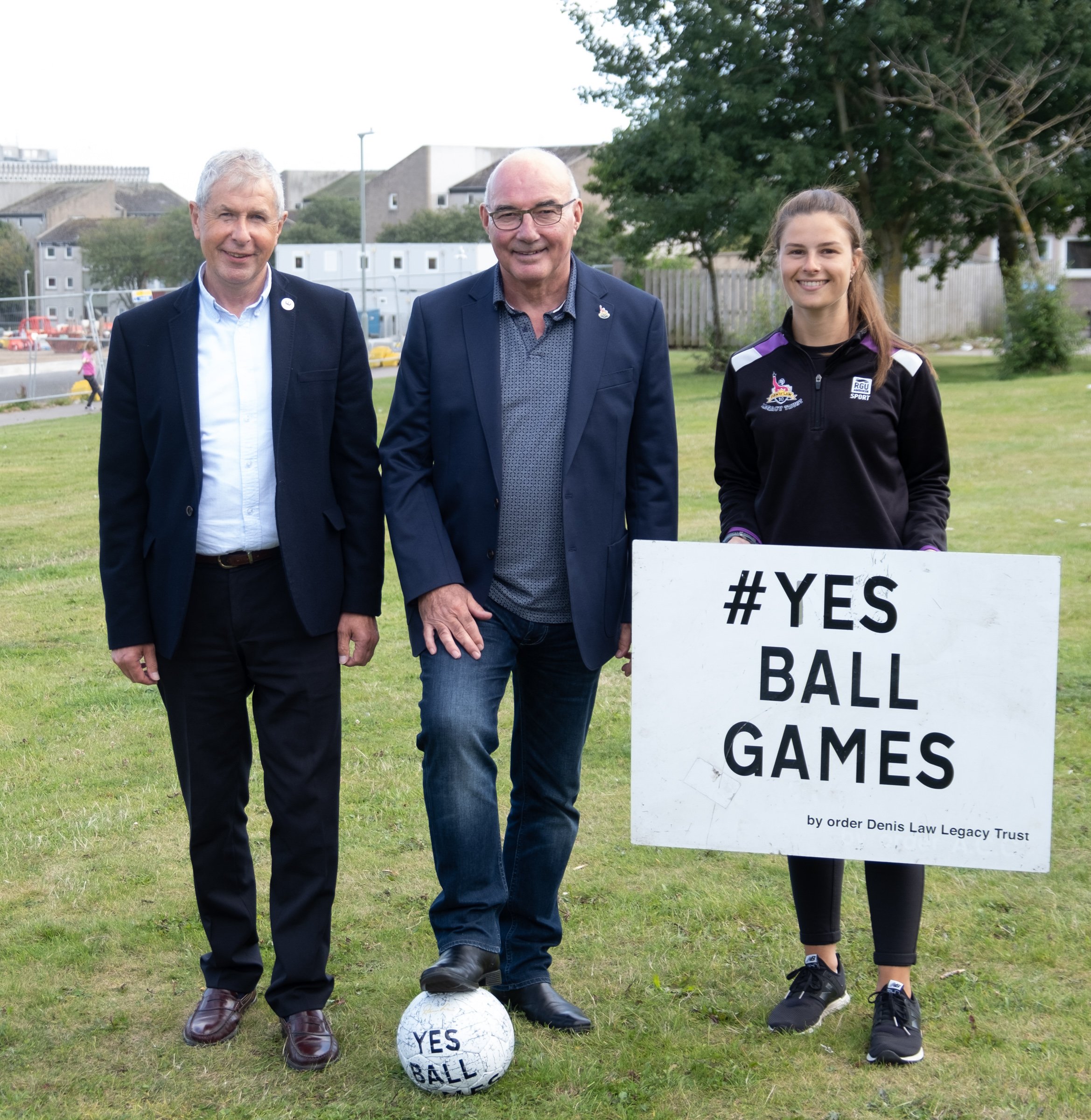 David Suttie, Trustee, Denis Law Legacy Trust; Willie Miller; Kiana Coutts, Streetsport Outreach Officer, Denis Law Legacy Trust
