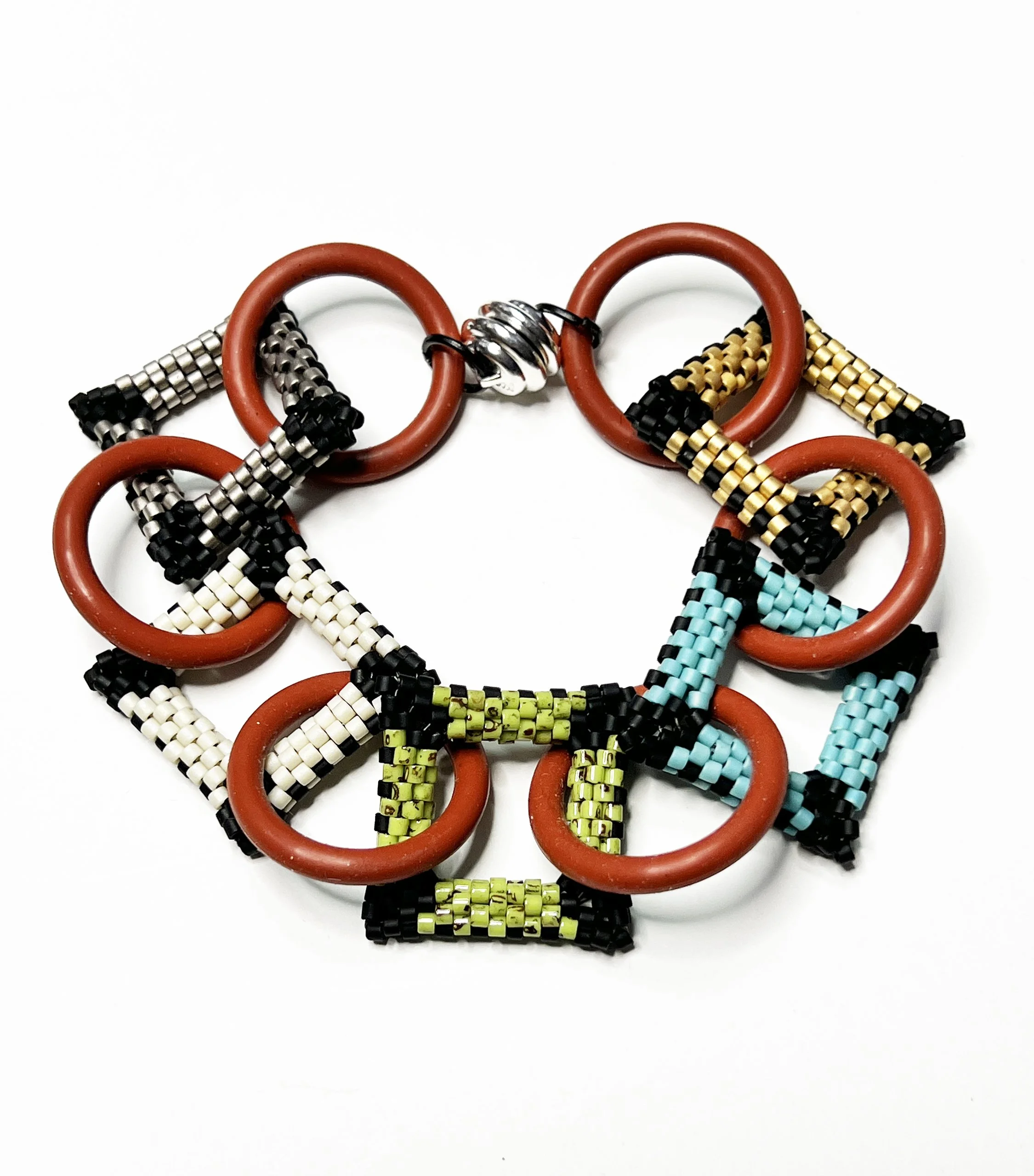 BSq-3 Paprika O Rings and Mod Squares Bracelet