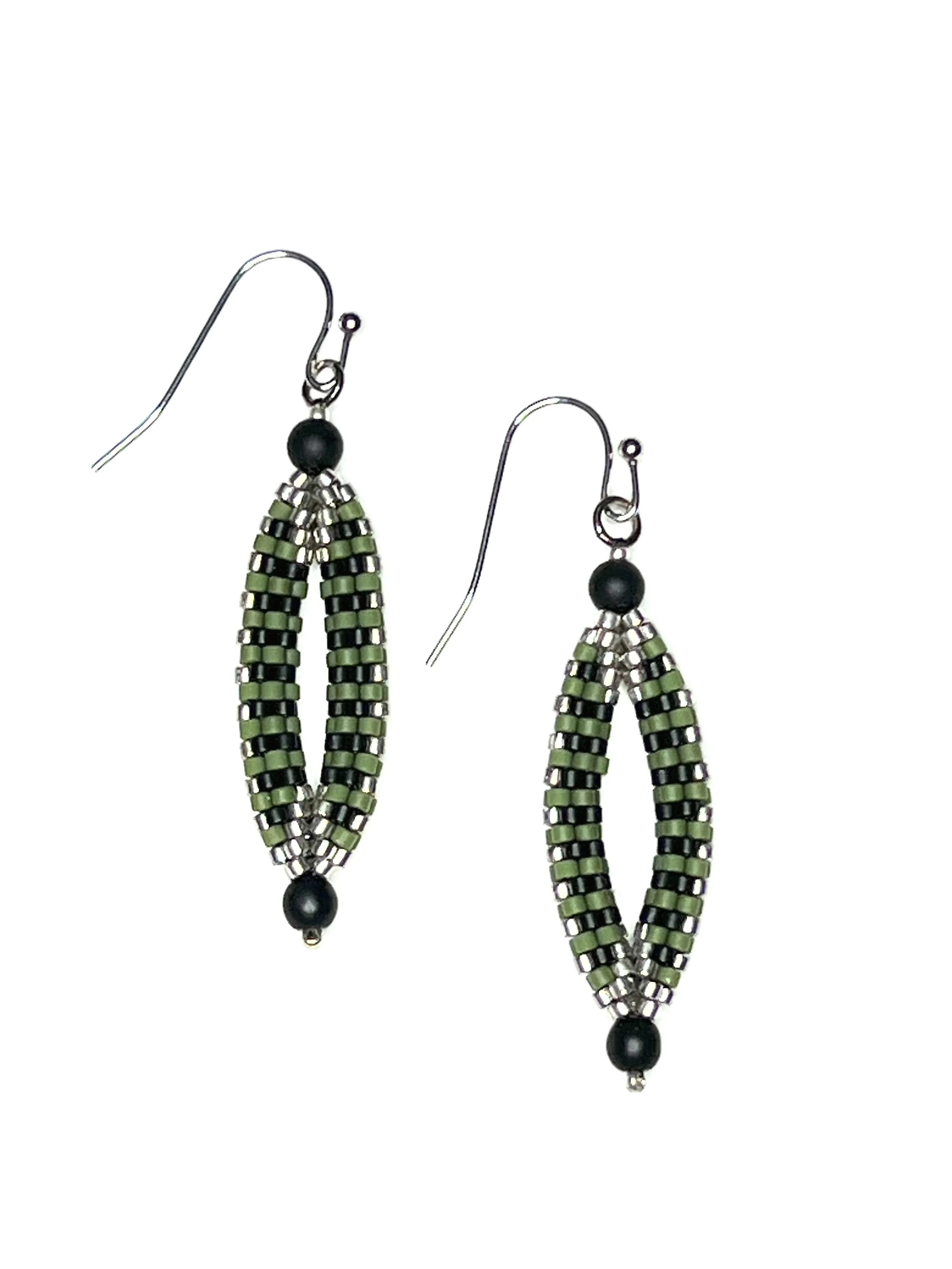 POE-13 Olive Silver Oval Earrings