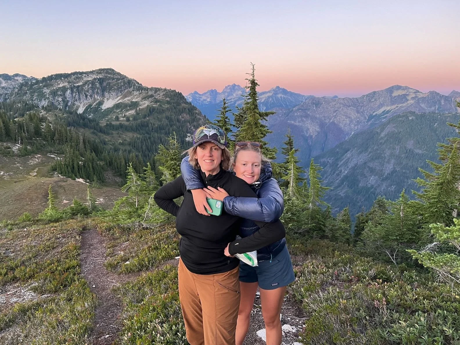 Image of Britt Stromberg and her daughter at Camp Silesia, North Cascades National Park.
