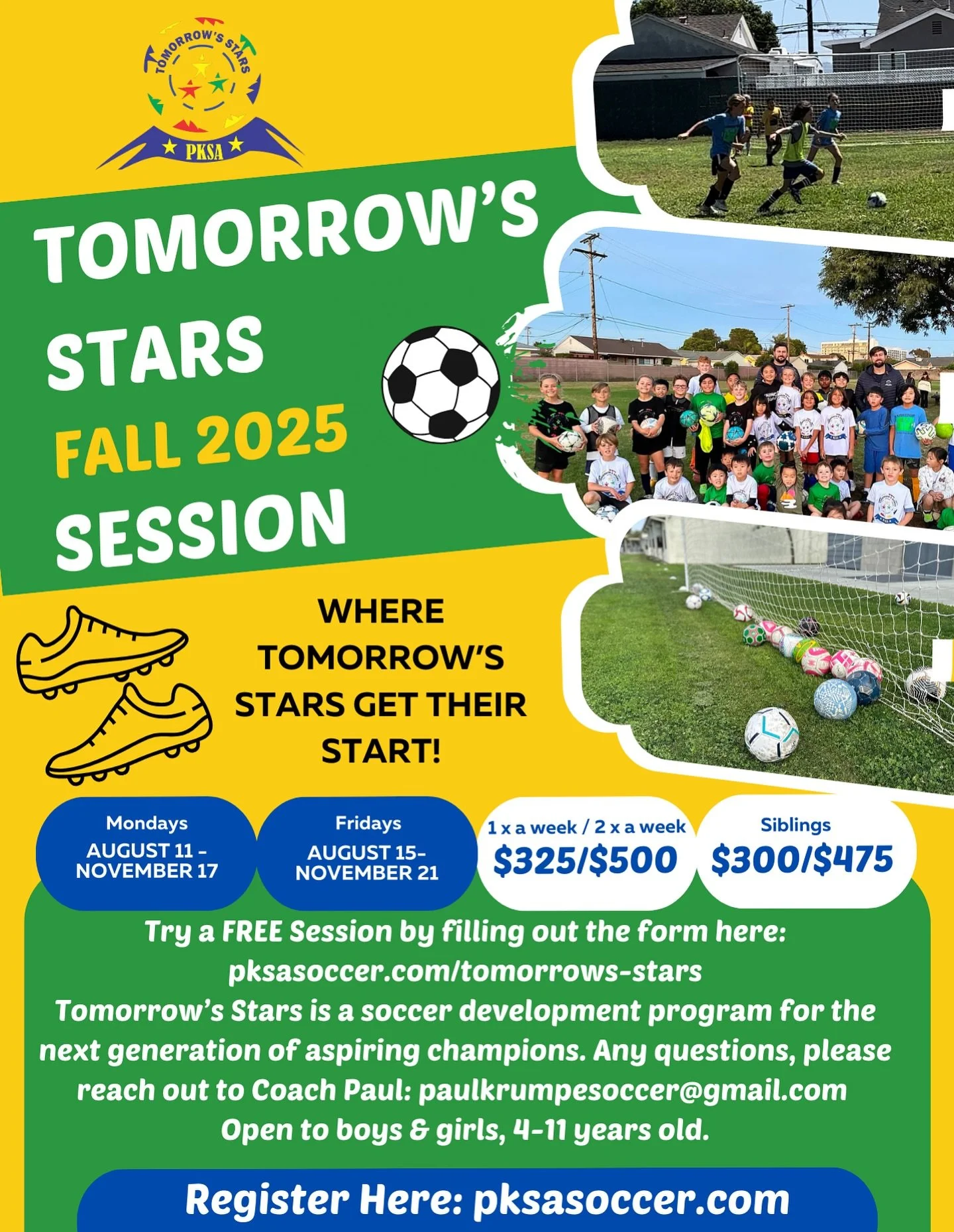 ⚽️⭐️Start your child&rsquo;s Fall soccer season on the right foot with our Tomorrow&rsquo;s Stars program! We kicked things off on Monday and are back this Friday. If you&rsquo;d like to try a FREE session, send us a dm for more info. 

This is a soc