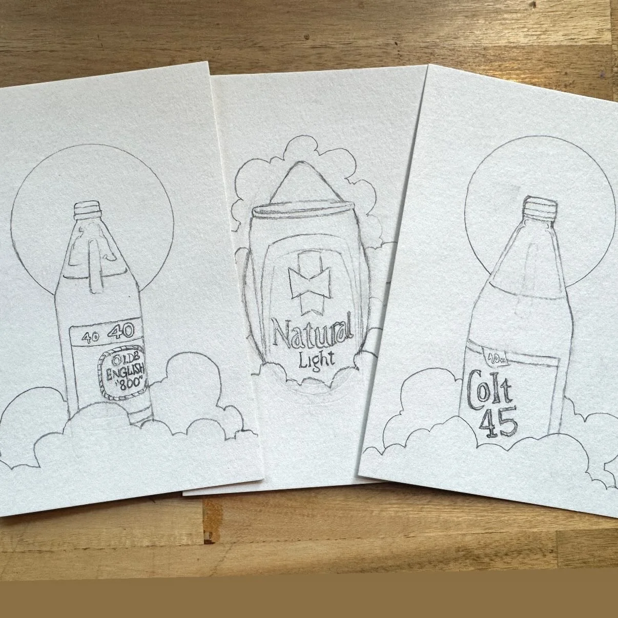 @jchambers work in progress shot of the hilarious new watercolor series &ldquo;I Spoke With God In A Truck Stop Shower Stall&rdquo; depicts all the terrible booze we drank, back in the day, as Byzantine saints. I can&rsquo;t wait to see MD 20/20! The