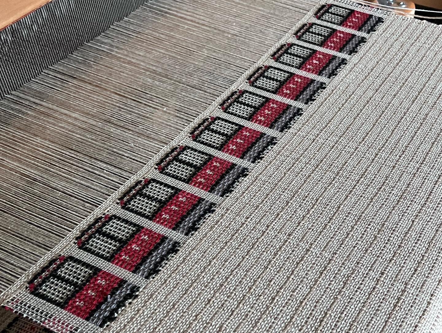 A short run of my TeaTeaC towels on the loom for a custom order.
Although, as a passenger, hearing the streetcar driver announce &ldquo;short run&rdquo; is much dreaded, as passengers need to get out of their warm seats and stand at the stop, waiting