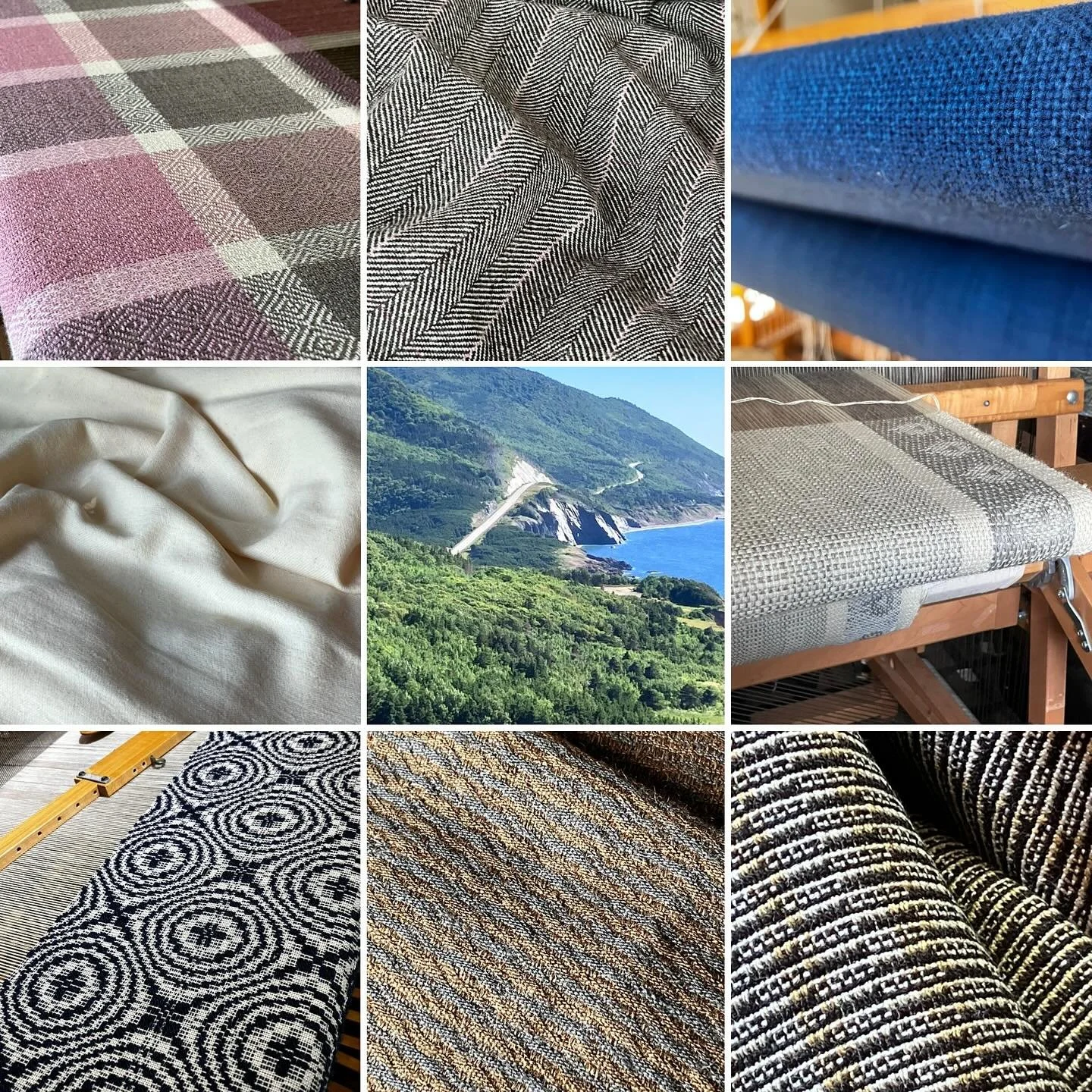 I took the centre image in this collage this summer when I had the pleasure of touring the Cabot Trail in Cape Breton. This beautiful scene of forest and sea is one of the most photographed parts of the Cabot Trail and I thought visually connects man