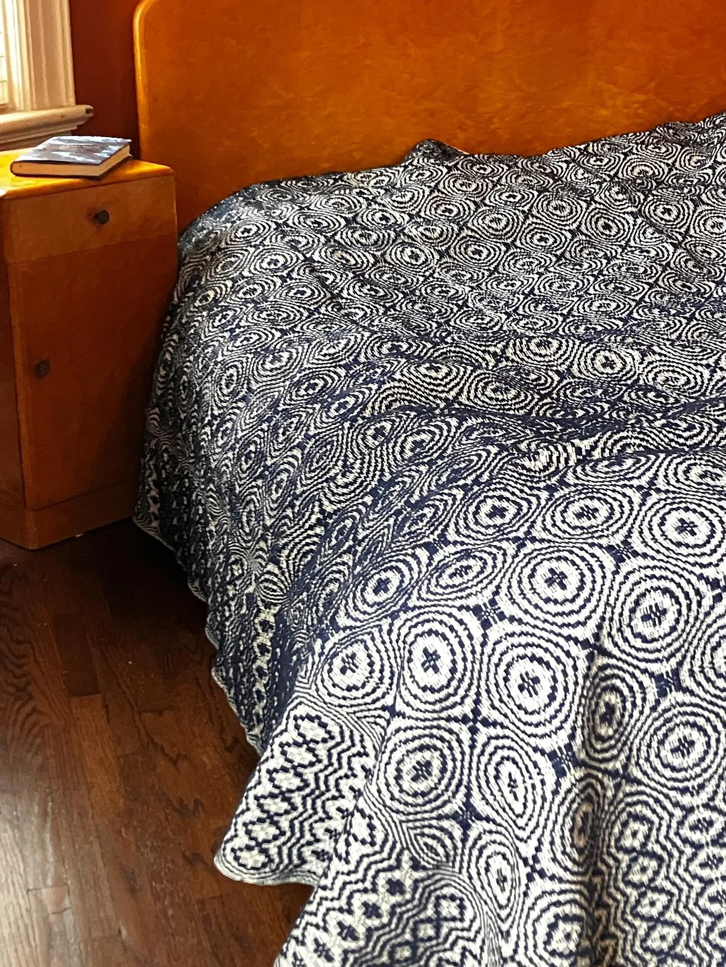 Such an honour to weave this beautiful floatwork pattern from the wonderful collection of old Ontario coverlets. And, there is no better place to appreciate a coverlet than on a bed. 
These coverlets were truly the art form of the 19th century Ontari
