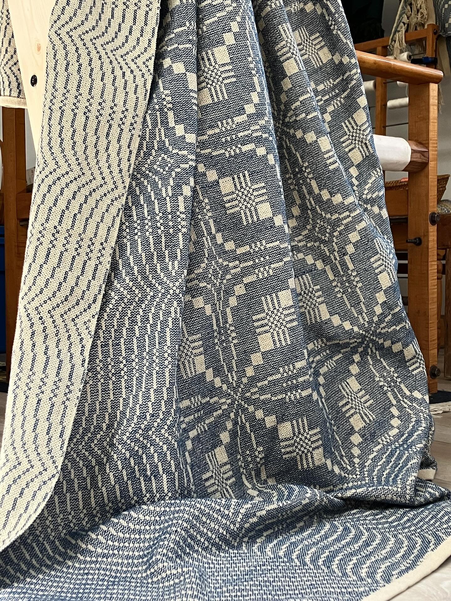 Custom-made Summer and Winter Coverlet

Summer and Winter was an early 19th century Ontario coverlet technique. It allows for bold and clean designs with a minimum of harnesses.  I adore the look and texture of these coverlets. I&rsquo;m in love with