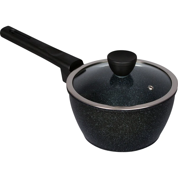 Marble Coating Sauce Pot W/ Stainless Steel rim lid 