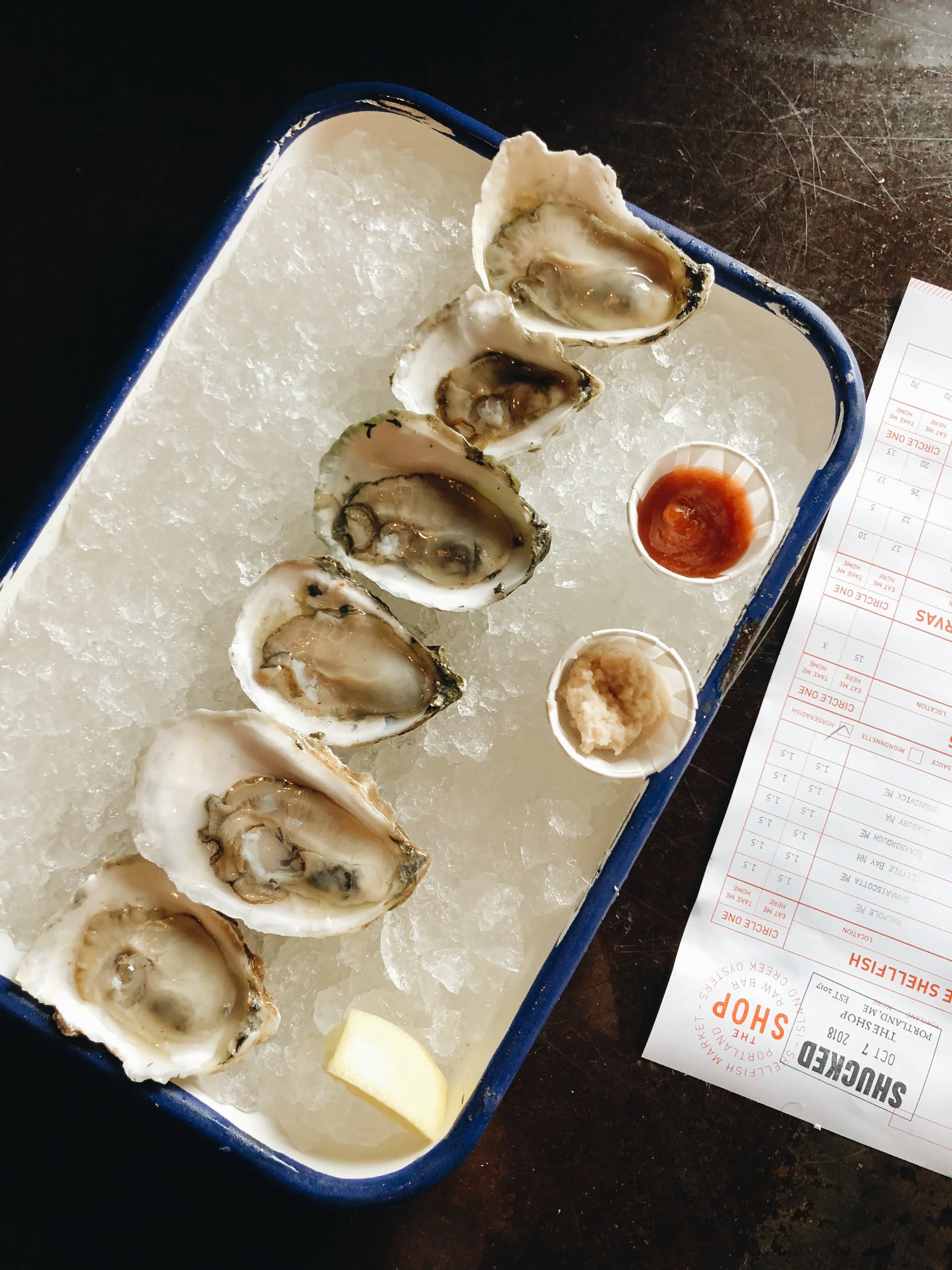 Alex’s oyster selection at The Shop - he chose one of each from what was available that day.