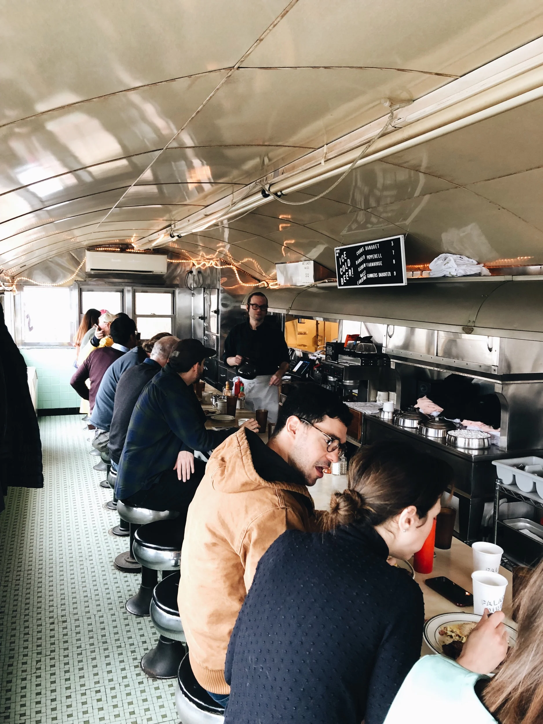 Inside the train-car restaurant, Palace Diner
