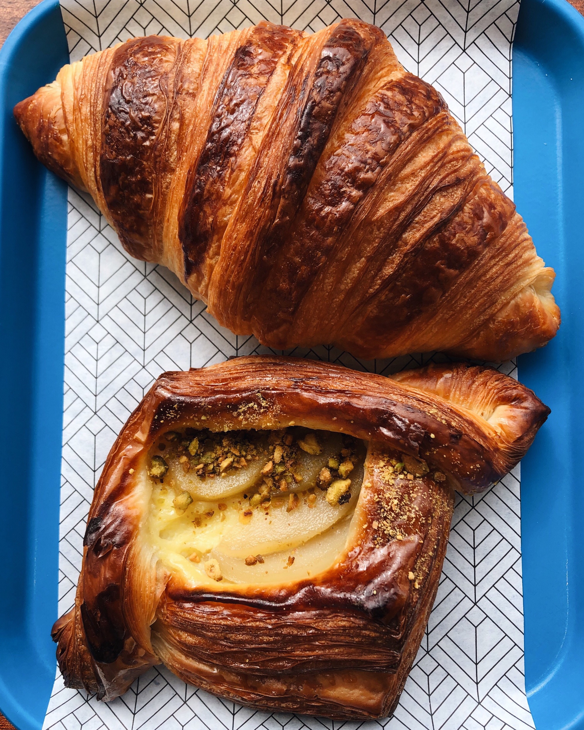 The most perfect croissant and a pear-pistachio danish at Belleville