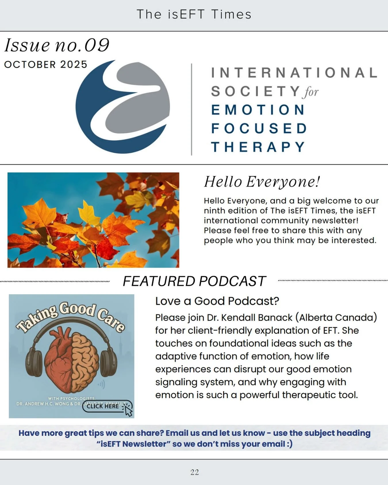 Our podcast was featured in an international magazine thanks to Dr. Kendell Banack&rsquo;s (@crmh1) amazing discussion about Emotion Focused Therapy!🙌

#MentalHealth #Therapy #MentalHealthPodcast #TherapyPodcast #EtobicokeTherapy #EtobicokeMentalHea