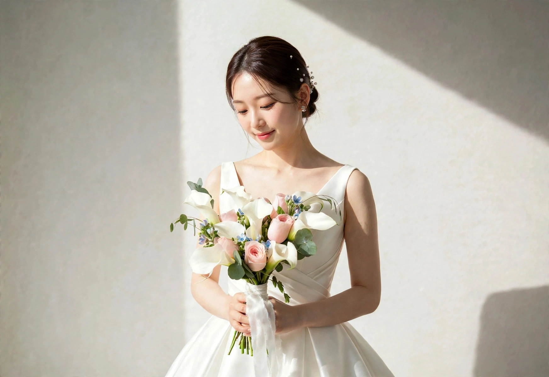 Azure Blush -French Garden Bridal Bouquet with Korean Airiness