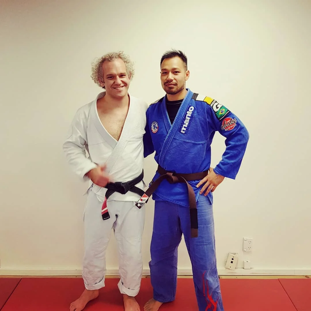 Patrick Te Tau (GSW’s 1st degree black belt) & Phan Wilkie (Masterton BJJ’s brown belt)