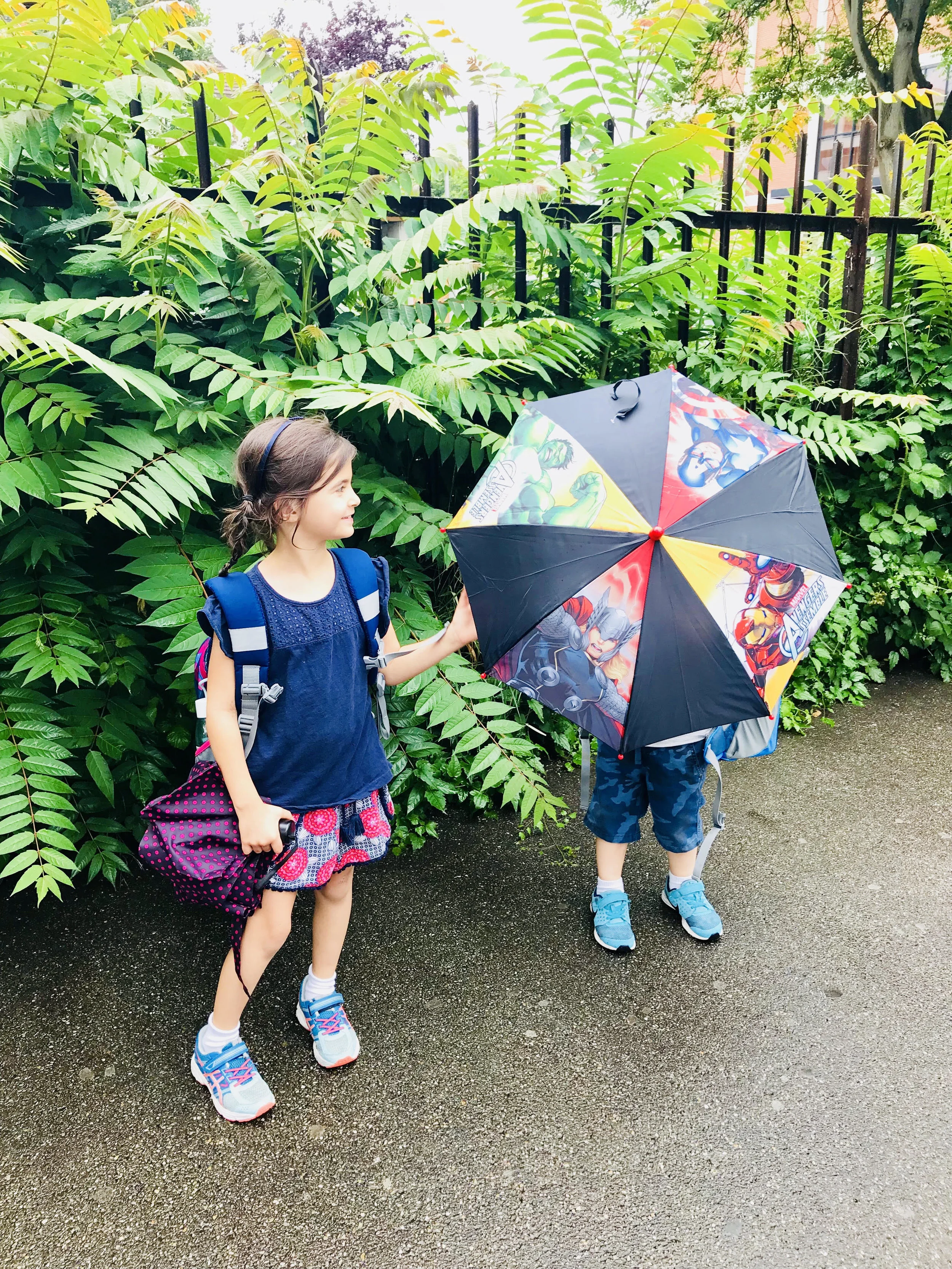 My children's first day of school. My son is too angry to be photographed after the traumatic experience of being called a 'boobie'.
